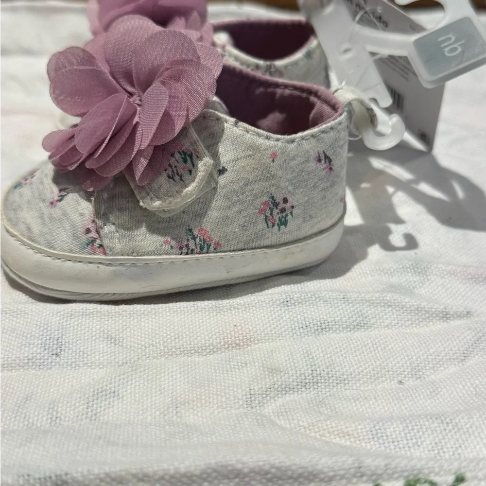 Floral Baby Shoes with Purple Accents